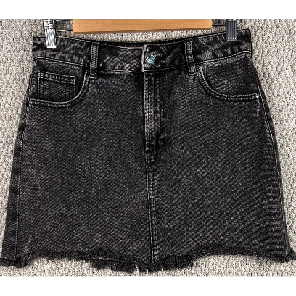 PacSun Denim Mini Skirt 27 Black‎ Acid Wash Frayed Raw Hem Grunge Streetwear